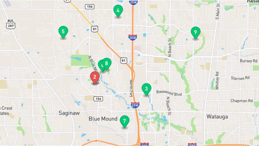 Map of the comparable homes near 1244 Topeka Dr